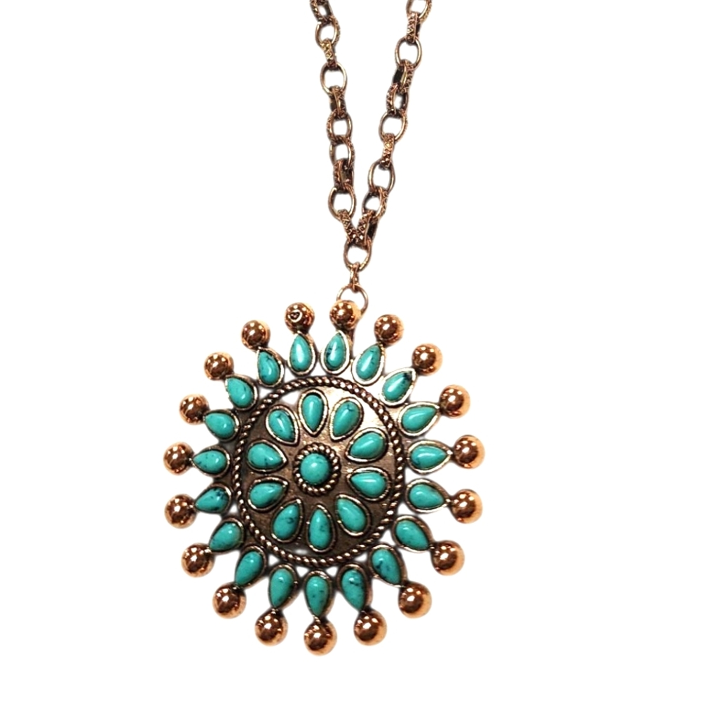 Faux Turquoise Starburst Rose Gold Chain necklace